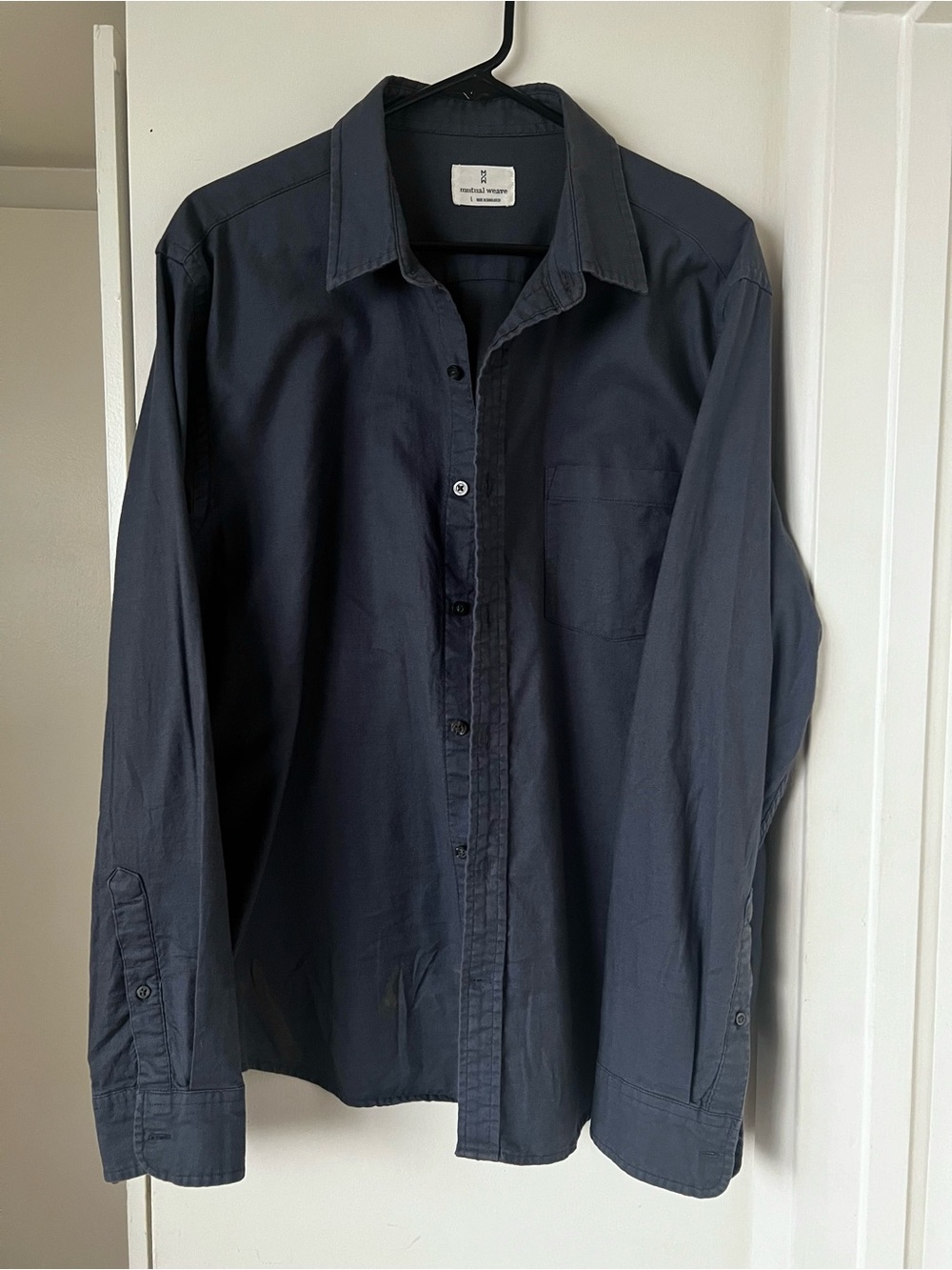 Men's Casual Navy Button-Down Shirt, Long Sleeve